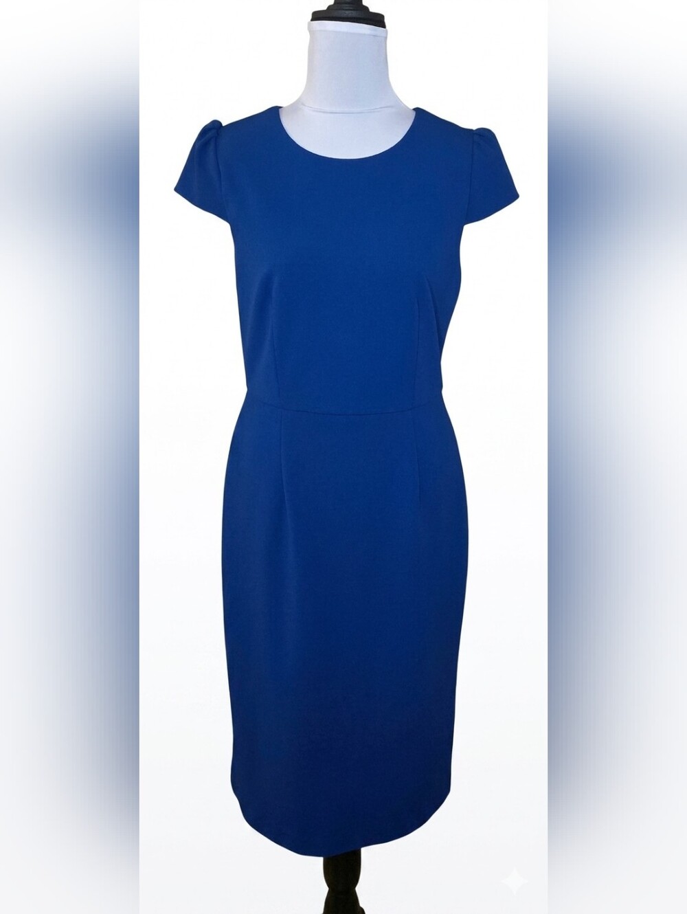 Betsey Johnson Blue Midi Sheath Dress, Cap Sleeve, Size 6, Classic Fit